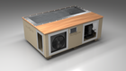 BlueCube C3 cold plunge tub beige with mahogany deck left front view [bc color=beige screen=frame deck=mahogany tub=stainless view=fl]
