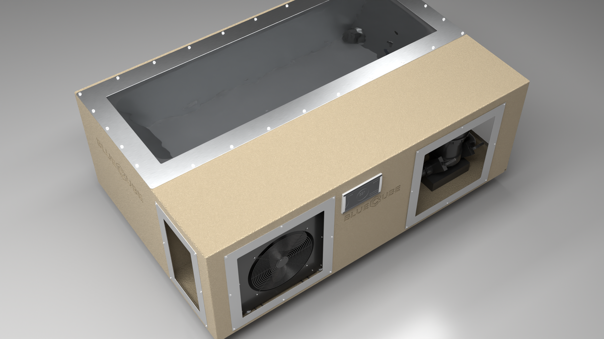 BlueCube C3 cold plunge tub beige top down view [bc color=beige screen=frame deck=none tub=stainless view=top]