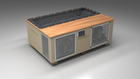 BlueCube C3 cold plunge tub beige with perforated screens with mahogany deck with carbon fiber tub left front view [bc color=beige screen=screen deck=mahogany tub=carbon-fiber view=fl]