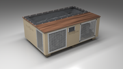 BlueCube C3 cold plunge tub beige with perforated screens with walnut deck with carbon fiber tub left front view [bc color=beige screen=screen deck=walnut tub=carbon-fiber view=fl]