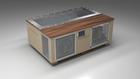 BlueCube C3 cold plunge tub beige with perforated screens with walnut deck left front view [bc color=beige screen=screen deck=walnut tub=stainless view=fl]