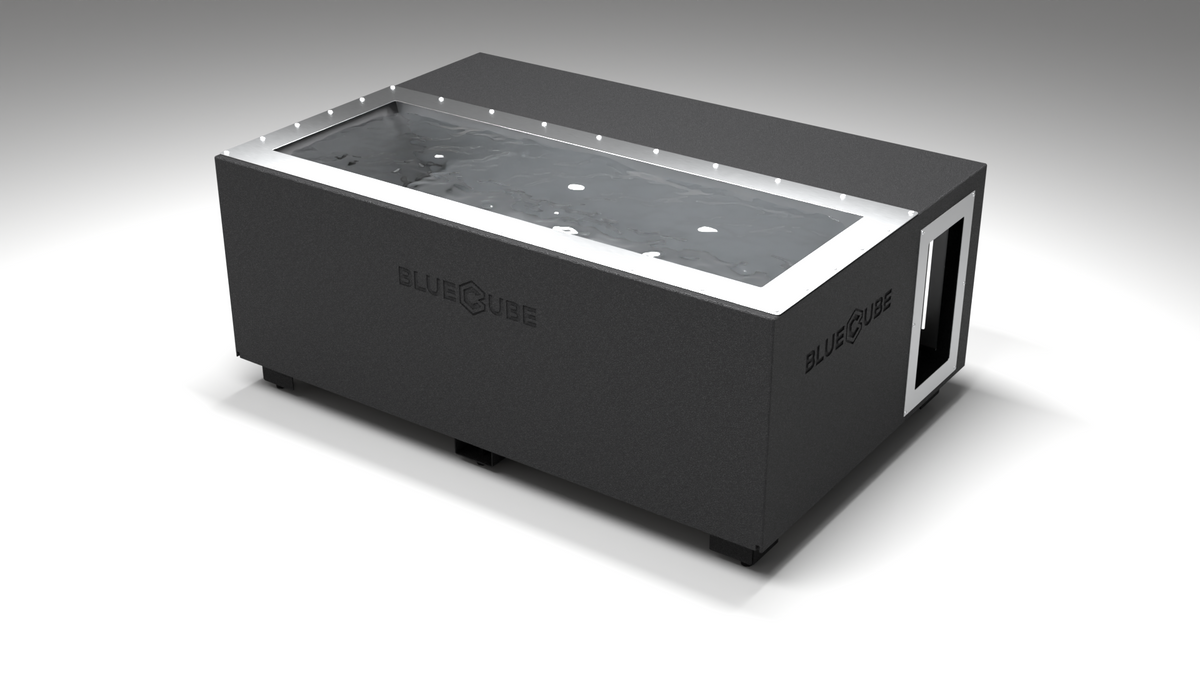 BlueCube C3 cold plunge tub black left back view [bc color=black screen=frame deck=none tub=stainless view=bl]