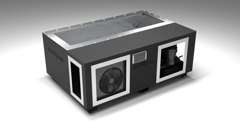 BlueCube C3 cold plunge tub black left front view [bc color=black screen=frame deck=none tub=stainless view=fl]