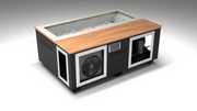 BlueCube C3 cold plunge tub black with mahogany deck with gel coated tub left front view [bc color=black screen=frame deck=mahogany tub=gel-coated view=fl]