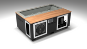BlueCube C3 cold plunge tub black with mahogany deck with hempcarbon tub left front view [bc color=black screen=frame deck=mahogany tub=hempcarbon view=fl]
