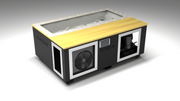 BlueCube C3 cold plunge tub black with white maple deck with gel coated tub left front view [bc color=black screen=frame deck=white-maple tub=gel-coated view=fl]