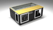 BlueCube C3 cold plunge tub black with white maple deck with hempcarbon tub left front view [bc color=black screen=frame deck=white-maple tub=hempcarbon view=fl]