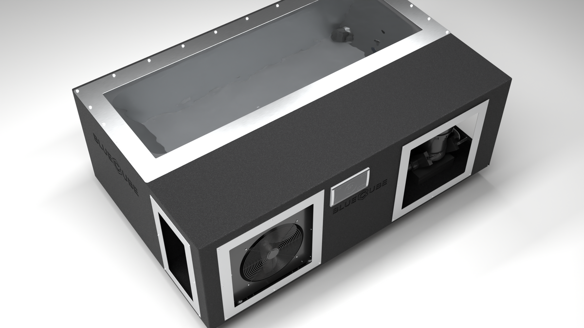 BlueCube C3 cold plunge tub black top down view [bc color=black screen=frame deck=none tub=stainless view=top]
