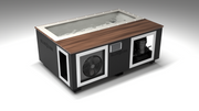 BlueCube C3 cold plunge tub black with walnut deck with gel coated tub left front view [bc color=black screen=frame deck=walnut tub=gel-coated view=fl]