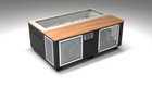 BlueCube C3 cold plunge tub black with perforated screens with mahogany deck with gel coated tub left front view [bc color=black screen=screen deck=mahogany tub=gel-coated view=fl]
