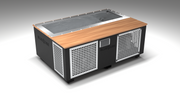 BlueCube C3 cold plunge tub black with perforated screens with mahogany deck left front view [bc color=black screen=screen deck=mahogany tub=stainless view=fl]