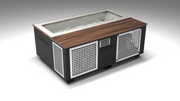 BlueCube C3 cold plunge tub black with perforated screens with walnut deck with gel coated tub left front view [bc color=black screen=screen deck=walnut tub=gel-coated view=fl]
