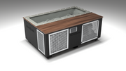 BlueCube C3 cold plunge tub black with perforated screens with walnut deck with hempcarbon tub left front view [bc color=black screen=screen deck=walnut tub=hempcarbon view=fl]