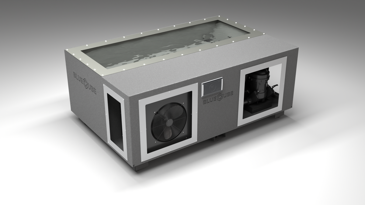 BlueCube C3 cold plunge tub grey with hempcarbon tub left front view [bc color=grey screen=frame deck=none tub=hempcarbon view=fl]