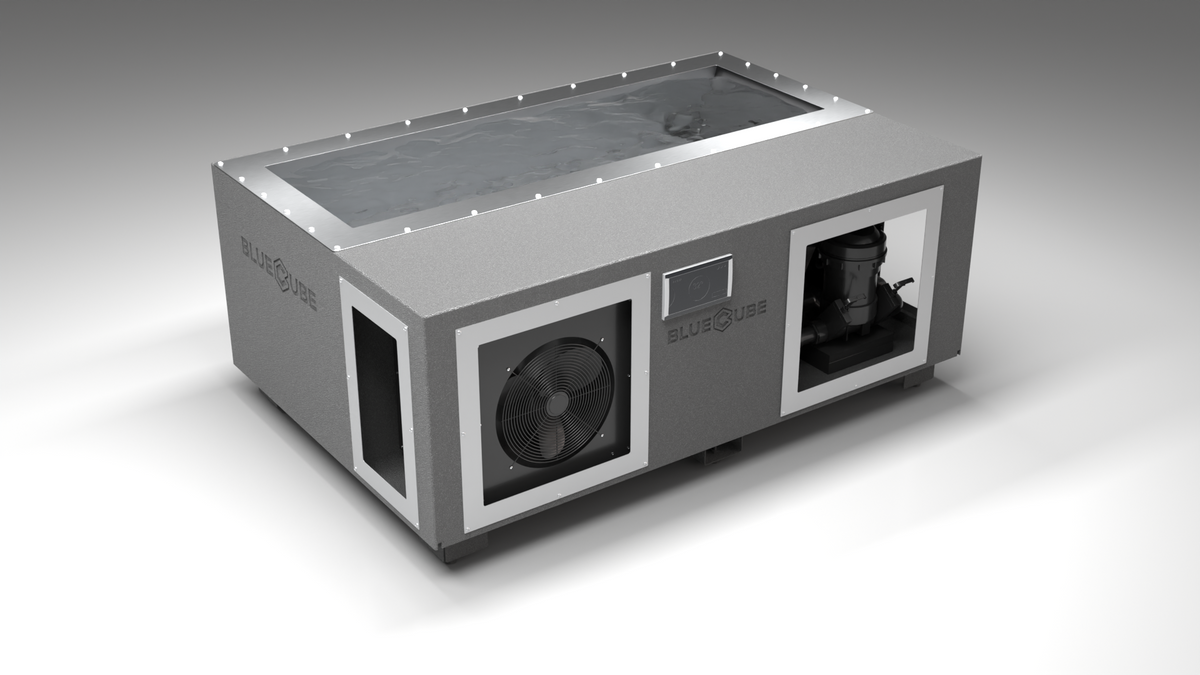 BlueCube C3 cold plunge tub grey left front view [bc color=grey screen=frame deck=none tub=stainless view=fl]