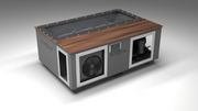 BlueCube C3 cold plunge tub grey with walnut deck with carbon fiber tub left front view [bc color=grey screen=frame deck=walnut tub=carbon-fiber view=fl]