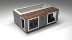 BlueCube C3 cold plunge tub grey with walnut deck with gel coated tub left front view [bc color=grey screen=frame deck=walnut tub=gel-coated view=fl]