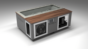 BlueCube C3 cold plunge tub grey with walnut deck with hempcarbon tub left front view [bc color=grey screen=frame deck=walnut tub=hempcarbon view=fl]