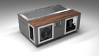 BlueCube C3 cold plunge tub grey with walnut deck left front view [bc color=grey screen=frame deck=walnut tub=stainless view=fl]