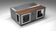BlueCube C3 cold plunge tub grey with walnut deck left front view [bc color=grey screen=frame deck=walnut tub=stainless view=fl]