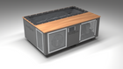 BlueCube C3 cold plunge tub grey with perforated screens with mahogany deck with carbon fiber tub left front view [bc color=grey screen=screen deck=mahogany tub=carbon-fiber view=fl]