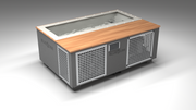 BlueCube C3 cold plunge tub grey with perforated screens with mahogany deck with gel coated tub left front view [bc color=grey screen=screen deck=mahogany tub=gel-coated view=fl]