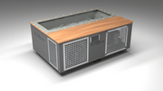 BlueCube C3 cold plunge tub grey with perforated screens with mahogany deck with hempcarbon tub left front view [bc color=grey screen=screen deck=mahogany tub=hempcarbon view=fl]