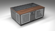 BlueCube C3 cold plunge tub grey with perforated screens with walnut deck with carbon fiber tub left front view [bc color=grey screen=screen deck=walnut tub=carbon-fiber view=fl]