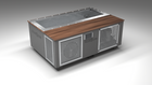 BlueCube C3 cold plunge tub grey with perforated screens with walnut deck left front view [bc color=grey screen=screen deck=walnut tub=stainless view=fl]
