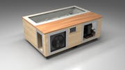 BlueCube C3 cold plunge tub uncladded with mahogany deck with gel coated tub left front view [bc color=uncladded screen=frame deck=mahogany tub=gel-coated view=fl]