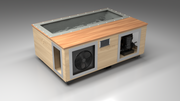 BlueCube C3 cold plunge tub uncladded with mahogany deck with hempcarbon tub left front view [bc color=uncladded screen=frame deck=mahogany tub=hempcarbon view=fl]