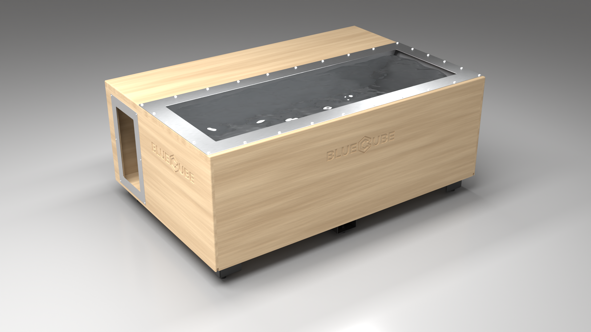 BlueCube C3 cold plunge tub uncladded right back view [bc color=uncladded screen=frame deck=none tub=stainless view=br]