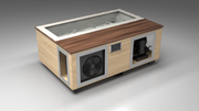 BlueCube C3 cold plunge tub uncladded with walnut deck with gel coated tub left front view [bc color=uncladded screen=frame deck=walnut tub=gel-coated view=fl]