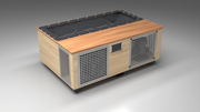 BlueCube C3 cold plunge tub uncladded with perforated screens with mahogany deck with carbon fiber tub left front view [bc color=uncladded screen=screen deck=mahogany tub=carbon-fiber view=fl]