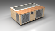 BlueCube C3 cold plunge tub uncladded with perforated screens with mahogany deck with gel coated tub left front view [bc color=uncladded screen=screen deck=mahogany tub=gel-coated view=fl]