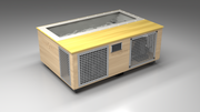 BlueCube C3 cold plunge tub uncladded with perforated screens with white maple deck with gel coated tub left front view [bc color=uncladded screen=screen deck=white-maple tub=gel-coated view=fl]