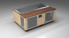 BlueCube C3 cold plunge tub uncladded with perforated screens with walnut deck left front view [bc color=uncladded screen=screen deck=walnut tub=stainless view=fl]