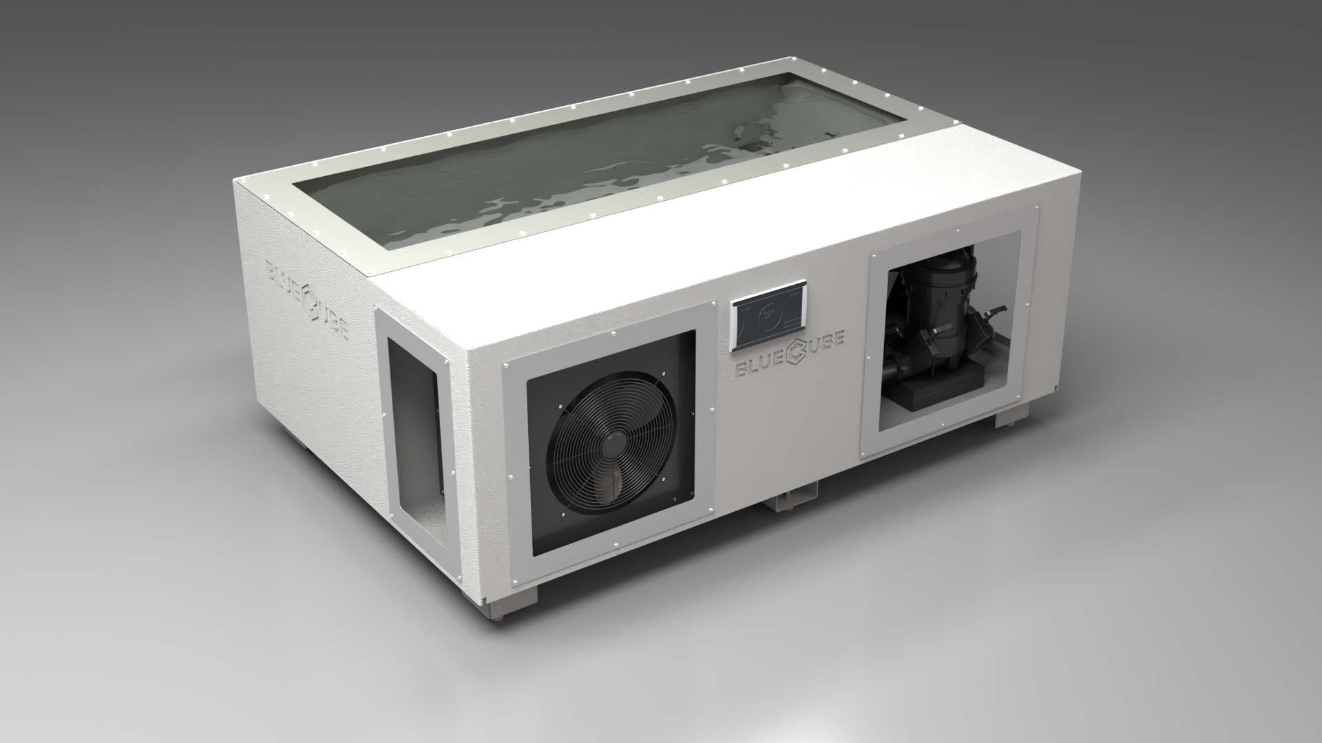 BlueCube C3 cold plunge tub white with hempcarbon tub left front view [bc color=white screen=frame deck=none tub=hempcarbon view=fl]