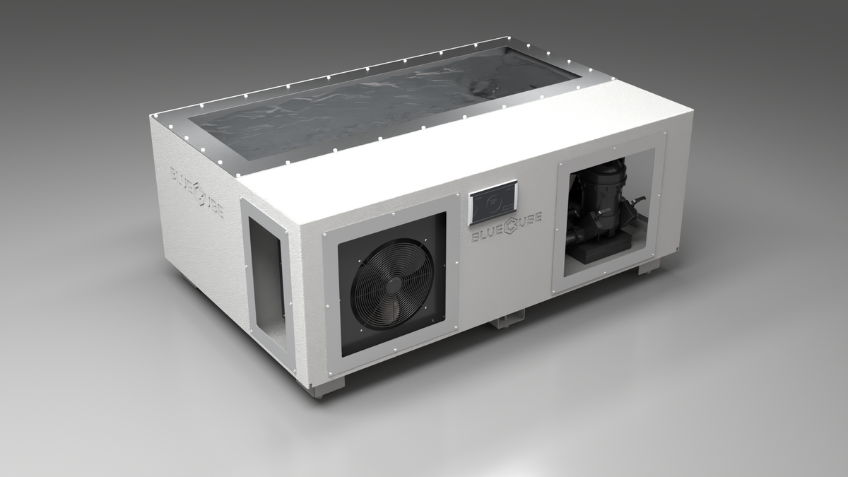 BlueCube C3 cold plunge tub white left front view [bc color=white screen=frame deck=none tub=stainless view=fl]