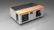 BlueCube C3 cold plunge tub white with mahogany deck with carbon fiber tub left front view [bc color=white screen=frame deck=mahogany tub=carbon-fiber view=fl]