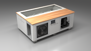 BlueCube C3 cold plunge tub white with mahogany deck with gel coated tub left front view [bc color=white screen=frame deck=mahogany tub=gel-coated view=fl]