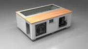 BlueCube C3 cold plunge tub white with mahogany deck with hempcarbon tub left front view [bc color=white screen=frame deck=mahogany tub=hempcarbon view=fl]
