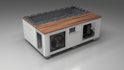 BlueCube C3 cold plunge tub white with walnut deck with carbon fiber tub left front view [bc color=white screen=frame deck=walnut tub=carbon-fiber view=fl]