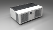 BlueCube C3 cold plunge tub white with perforated screens with carbon fiber tub left front view [bc color=white screen=screen deck=none tub=carbon-fiber view=fl]