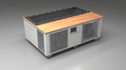 BlueCube C3 cold plunge tub white with perforated screens with mahogany deck with carbon fiber tub left front view [bc color=white screen=screen deck=mahogany tub=carbon-fiber view=fl]
