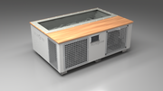 BlueCube C3 cold plunge tub white with perforated screens with mahogany deck with hempcarbon tub left front view [bc color=white screen=screen deck=mahogany tub=hempcarbon view=fl]