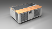 BlueCube C3 cold plunge tub white with perforated screens with mahogany deck left front view [bc color=white screen=screen deck=mahogany tub=stainless view=fl]