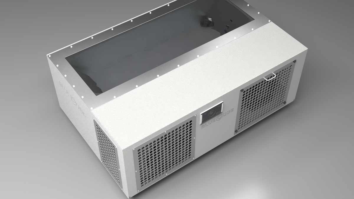 BlueCube C3 cold plunge tub white with perforated screens top down view [bc color=white screen=screen deck=none tub=stainless view=top]