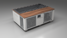 BlueCube C3 cold plunge tub white with perforated screens with walnut deck with carbon fiber tub left front view [bc color=white screen=screen deck=walnut tub=carbon-fiber view=fl]