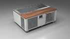 BlueCube C3 cold plunge tub white with perforated screens with walnut deck left front view [bc color=white screen=screen deck=walnut tub=stainless view=fl]